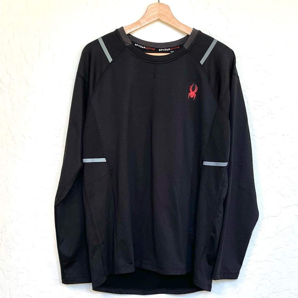 Spyder Active Shirt Mens Medium Black Long Sleeve Pullover Proweb 4 Way Stretch